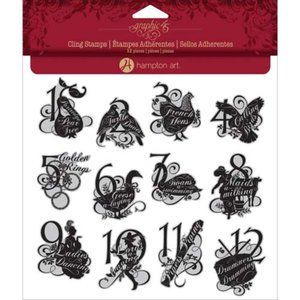 Graphic 45  The 12 Days Of Christmas Cling Red Rubber Stamps 2013  Retired